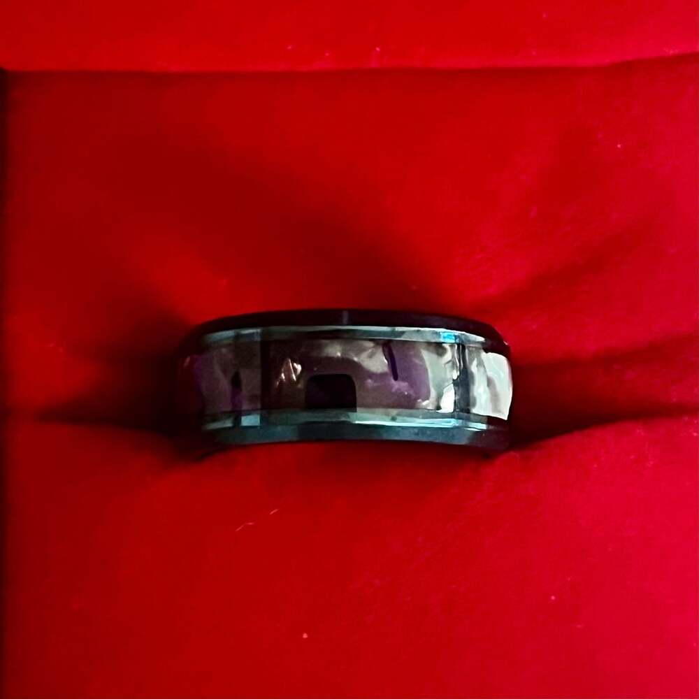 Black Tungsten Carbide Band Ring With Purple Inlay 6mm Band Size 6